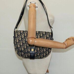 Christian Dior Trotter Canvas Shoulder Bag Navy Gold Auth